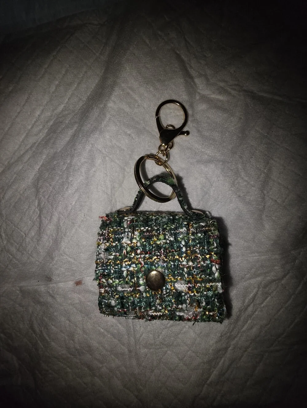 Mini Green Tweed Bag Charm Keychain Bag
